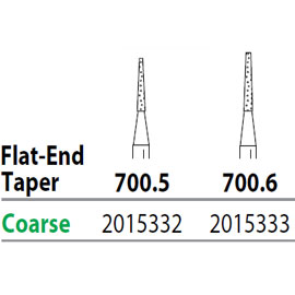 Two Striper FG 700.5 Coarse Diamond Burs, Flat-End Taper. Pack of 5