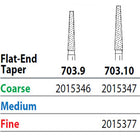 Two Striper FG 703.10 Fine Diamond Burs, Flat-End Taper. Pack of 5