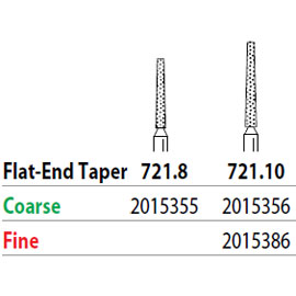 Two Striper FG 721.10 Fine Diamond Burs, Flat-End Taper. Pack of 5