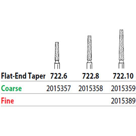 Two Striper FG 722.6 Coarse Diamond Burs, Flat-End Taper. Pack of 5