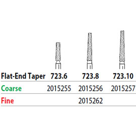 Two Striper FG 723.8 Coarse Diamond Burs, Flat-End Taper. Pack of 5
