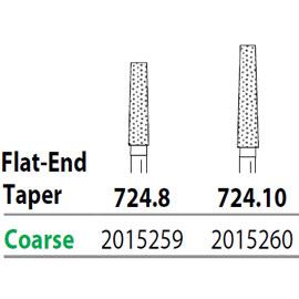 Two Striper FG 724.8 Coarse Diamond Burs, Flat-End Taper. Pack of 5