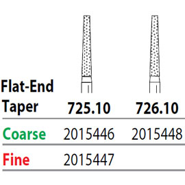 Two Striper FG 726.10 Coarse Diamond Burs, Flat-End Taper. Pack of 5
