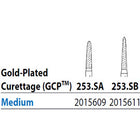 Two Striper FG 253.SB Medium Diamond Burs, Gold-Plated Curettage, 8mm Cutting
