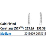 Two Striper FG 253.SB Medium Diamond Burs, Gold-Plated Curettage, 8mm Cutting
