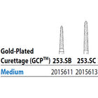 Two Striper FG 253.SC Medium Diamond Burs, Gold-Plated Curettage, 10mm Cutting