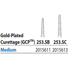 Two Striper FG 253.SC Medium Diamond Burs, Gold-Plated Curettage, 10mm Cutting