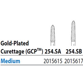 Two Striper FG 254.SB Medium Diamond Burs, Gold-Plated Curettage, 8mm Cutting