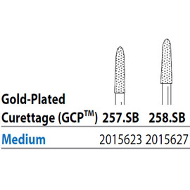 Two Striper FG 258.SB Medium Diamond Burs, Gold-Plated Curettage, 8mm Cutting