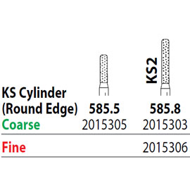 Two Striper FG #585.8 Fine Diamond Bur, KS2 Cylinder Round Edge. Pack of 5