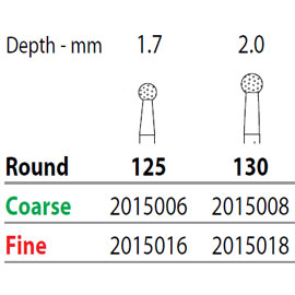 Two Striper FG #130 Fine Diamond Bur, Round. Pack of 5