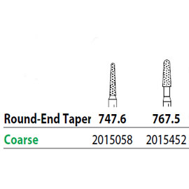 Two Striper FG 767.5 Coarse Diamond Bur Round-End Taper. Pack of 5