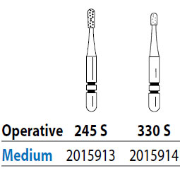 Two Striper ShortCut FG 245 S Medium Diamond Bur, Operative, Short Shank. Pack