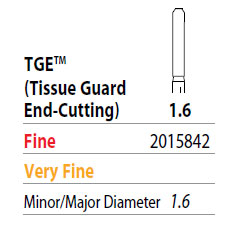 Two Striper FG 1.6 Fine TGE (Tissue Guard End-Cutting) Diamond Bur. Refine