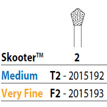 Two Striper Skooter FG 2 (T2) Medium Diamond Bur Acorn shaped. Pack of 5