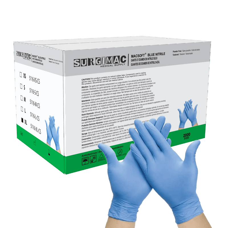 Nitrile Exam Gloves MacSoft by SurgiMac | Blue | Chemo Tested | 200 Count 5116-XL-CS