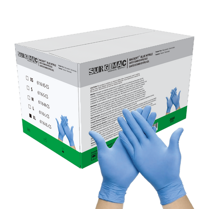 Nitrile Exam Gloves MacSoft by SurgiMac | Blue | Chemo Tested | 300 Count | 6116-XL-CS | SurgiMac | SurgiMac