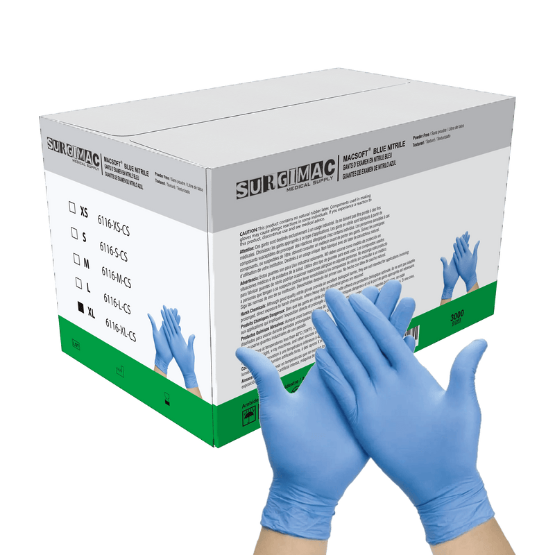 Nitrile Exam Gloves MacSoft by SurgiMac | Blue | Chemo Tested | 300 Count 6116-XL-CS