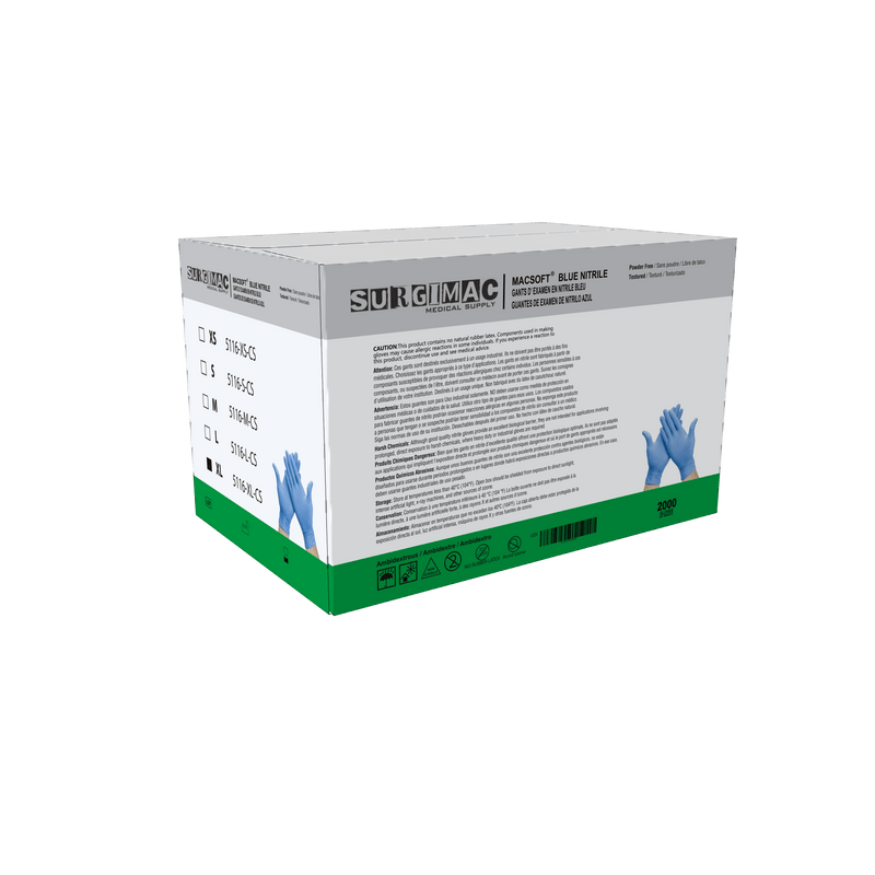 Nitrile Exam Gloves MacSoft by SurgiMac | Blue | Chemo Tested | 200 Count 5116-XS
