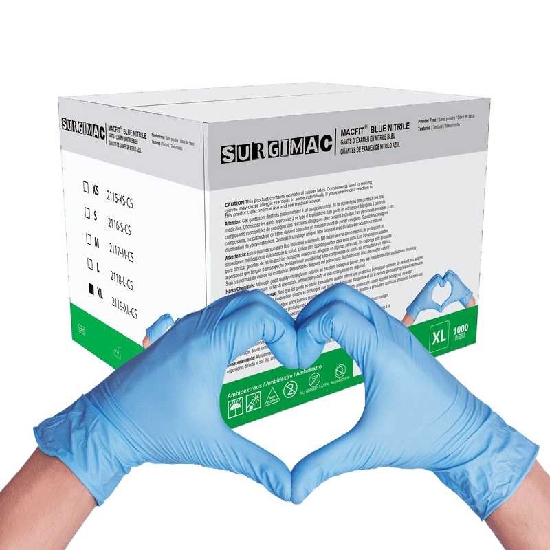 Nitrile Exam Gloves MacFit by SurgiMac | Blue | 100 Count 2119-XL-CS