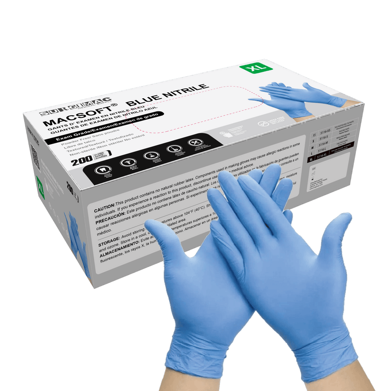 Nitrile Exam Gloves MacSoft by SurgiMac | Blue | Chemo Tested | 200 Count 5116-XL