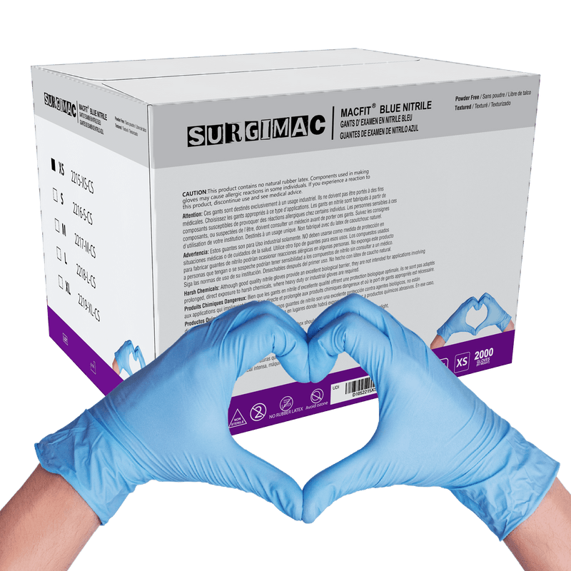 Nitrile Exam Gloves MacFit by SurgiMac | Blue | 200 Count 2215-XS-CS
