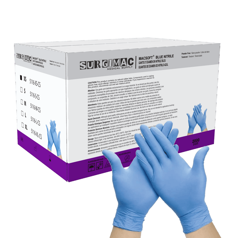 Nitrile Exam Gloves MacSoft by SurgiMac | Blue | Chemo Tested | 200 Count 5116-XS-CS