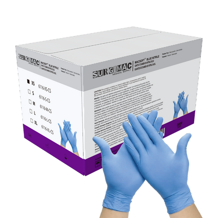 Nitrile Exam Gloves MacSoft by SurgiMac | Blue | Chemo Tested | 300 Count | 6116-XS-CS | SurgiMac | SurgiMac