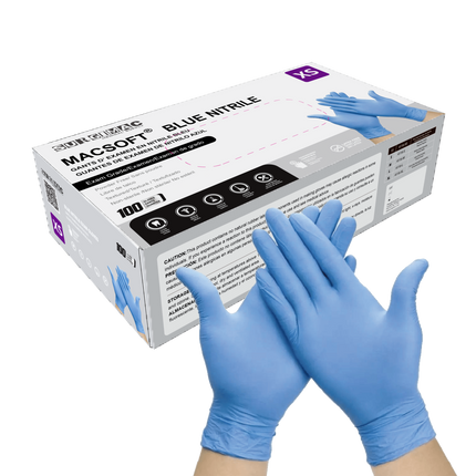 Nitrile Exam Gloves MacSoft by SurgiMac | Blue | Chemo Tested | 100 Count | 4116-XS | SurgiMac | SurgiMac