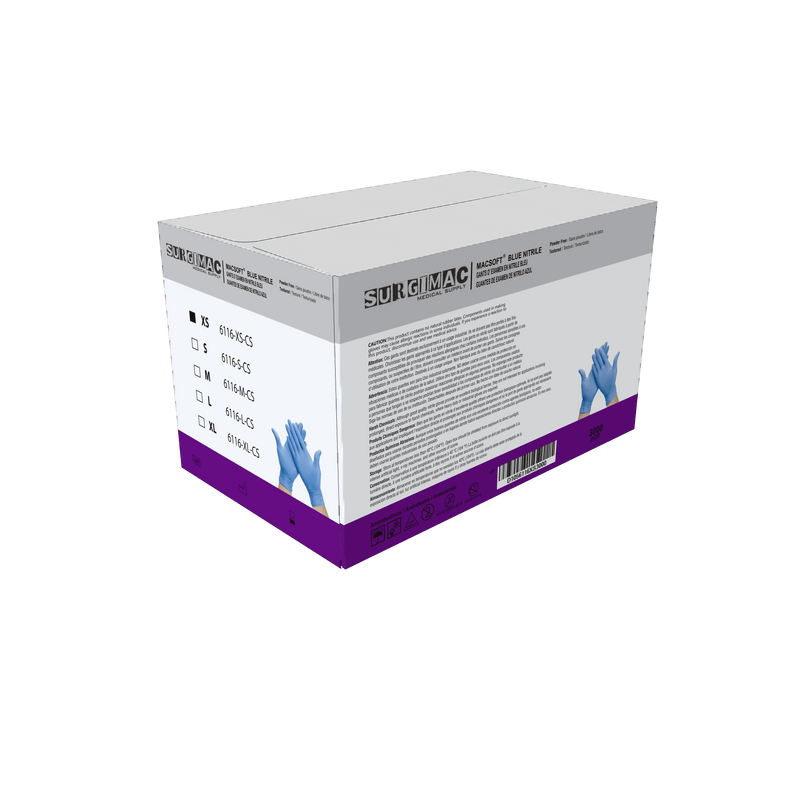 Nitrile Exam Gloves MacSoft by SurgiMac | Blue | Chemo Tested | 300 Count 6116-S