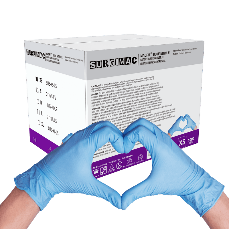 Nitrile Exam Gloves MacFit by SurgiMac | Blue | 100 Count 2115-XS-CS