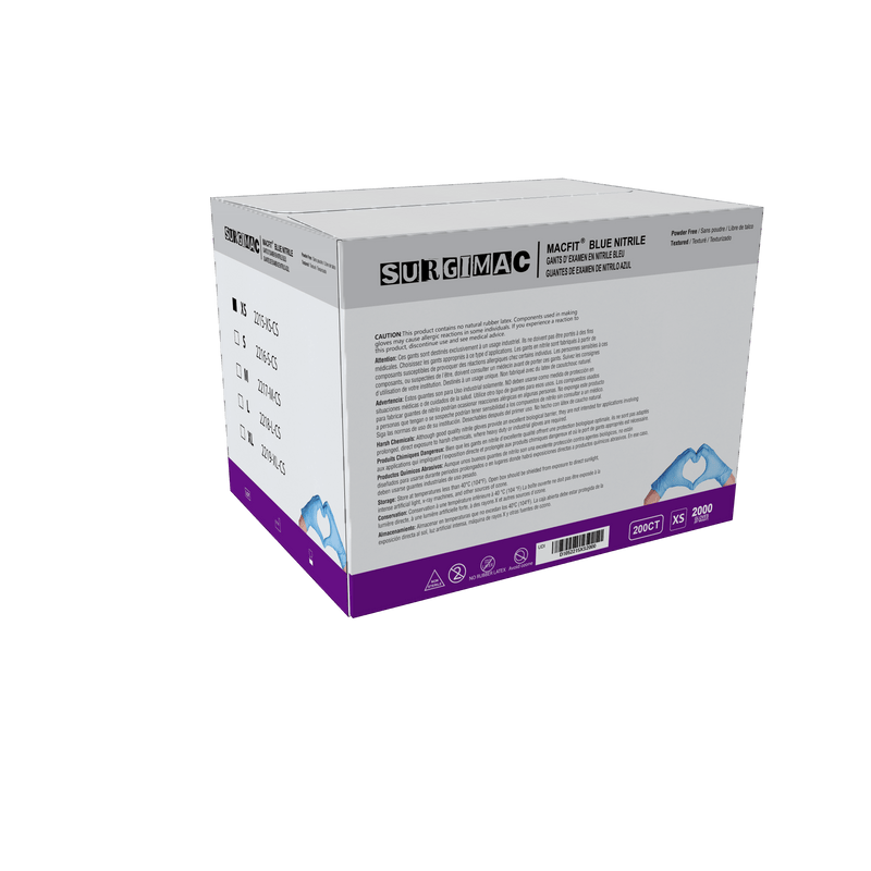 Nitrile Exam Gloves MacFit by SurgiMac | Blue | 200 Count 2215-XS