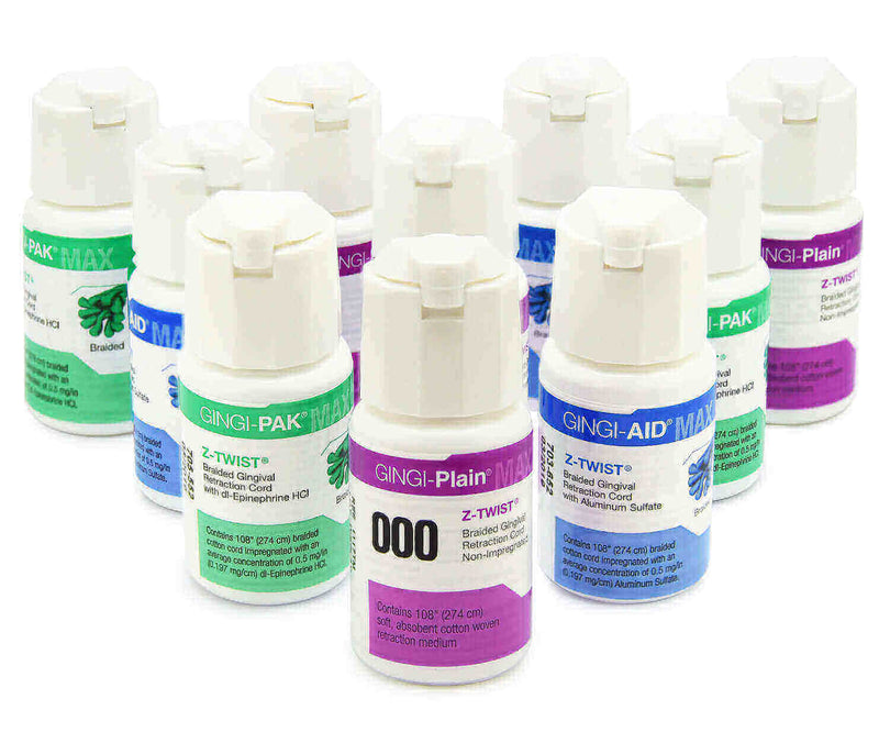 Z-Twist Weave Retraction Cords - #00 (Very Thin) with Epinephrine, 100% Cotton, 108