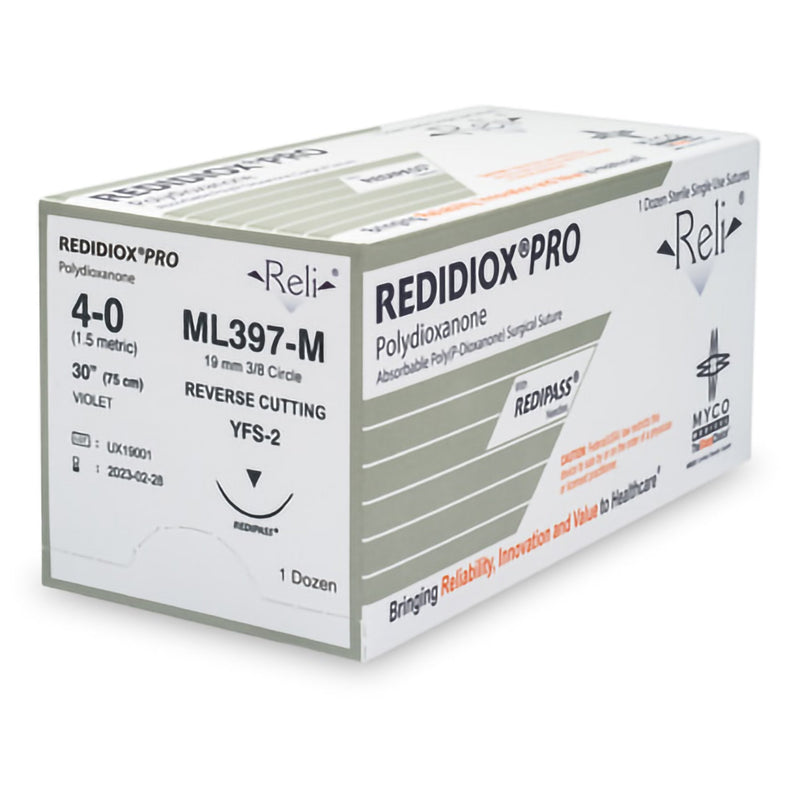 Absorbable Suture with Needle Reli Polydioxanone MFS-2 3/8 Circle Reverse Cutting Needle Size 4 - 0 Monofilament ML397-M