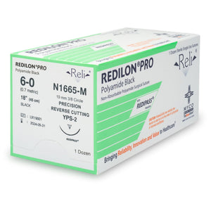Nonabsorbable Suture with Needle Reli Redilon Nylon MPS-3 3/8 Circle Conventional Cutting Needle Size 6 - 0 Monofilament N1665-M