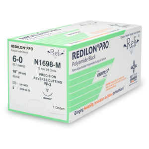 Nonabsorbable Suture with Needle Reli Redilon Nylon MP-3 3/8 Circle Precision Reverse Cutting Needle Size 6 - 0 Monofilament N1698-M
