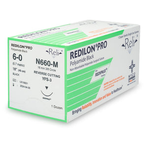 Nonabsorbable Suture with Needle Reli Redilon Nylon MFS-3 3/8 Circle Reverse Cutting Needle Size 6 - 0 Monofilament N660-M