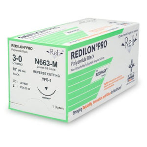 Nonabsorbable Suture with Needle Reli Redilon Nylon MFS-1 3/8 Circle Reverse Cutting Needle Size 3 - 0 Monofilament N663-M