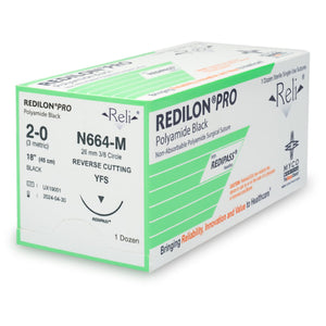 Nonabsorbable Suture with Needle Reli Redilon Nylon MFS 3/8 Circle Reverse Cutting Needle Size 2 - 0 Monofilament N664-M