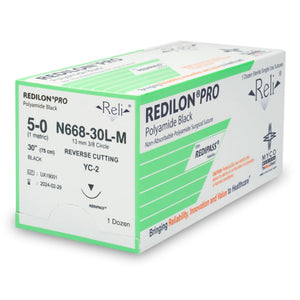 Nonabsorbable Suture with Needle Reli Redilon Nylon MC 3/8 Circle Reverse Cutting Needle Size 5 - 0 Monofilament N668-30L-M