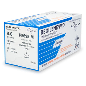 Nonabsorbable Suture with Needle Reli Redilene Polypropylene MP-3 3/8 Circle Precision Reverse Cutting Needle Size 6 - 0 Monofilament P8695-M