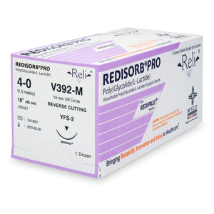 MYCO Absorbable Suture with Needle Reli Redisorb Polyglycolic Acid C-6 3/8 Circle Reverse Cutting Needle Size 4 - 0 Braided V392-M