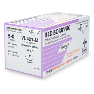 Absorbable Suture with Needle Reli Redisorb Polyglycolic Acid MFS-2 3/8 Circle Reverse Cutting Needle Size 5 - 0 Braided VU421-M