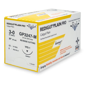 Absorbable Suture with Needle Reli Plain Gut MFS-1 3/8 Circle Reverse Cutting Needle Size 3 - 0 GP3247-M