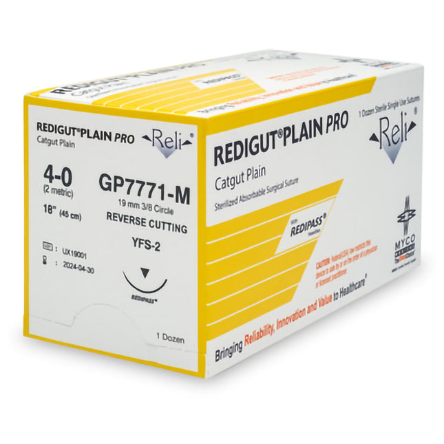 Absorbable Suture with Needle Reli Plain Gut MFS-2 3/8 Circle Reverse Cutting Needle Size 4 - 0 | GP7771-M | MYCO Medical | SurgiMac