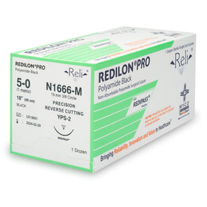 Nonabsorbable Suture with Needle Reli Redilon Nylon MPS-2 3/8 Circle Precision Reverse Cutting Needle Size 5 - 0 Monofilament N1666-M
