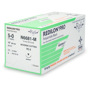 Nonabsorbable Suture with Needle Reli Redilon Nylon MC 3/8 Circle Reverse Cutting Needle Size 5 - 0 Monofilament N6681-M