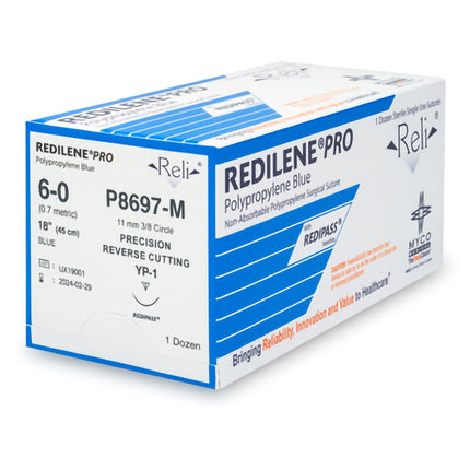 Nonabsorbable Suture with Needle Reli Redilene Polypropylene MP-1 3/8 Circle Reverse Cutting Needle Size 6 - 0 Monofilament