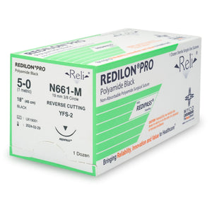 Nonabsorbable Suture with Needle Reli Redilon Nylon MFS-2 3/8 Circle Reverse Cutting Needle Size 5 - 0 Monofilament N661-M
