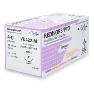 Absorbable Suture with Needle Reli Redisorb Polyglycolic Acid MFS-2 3/8 Circle Reverse Cutting Needle Size 4 - 0 Braided VU422-M